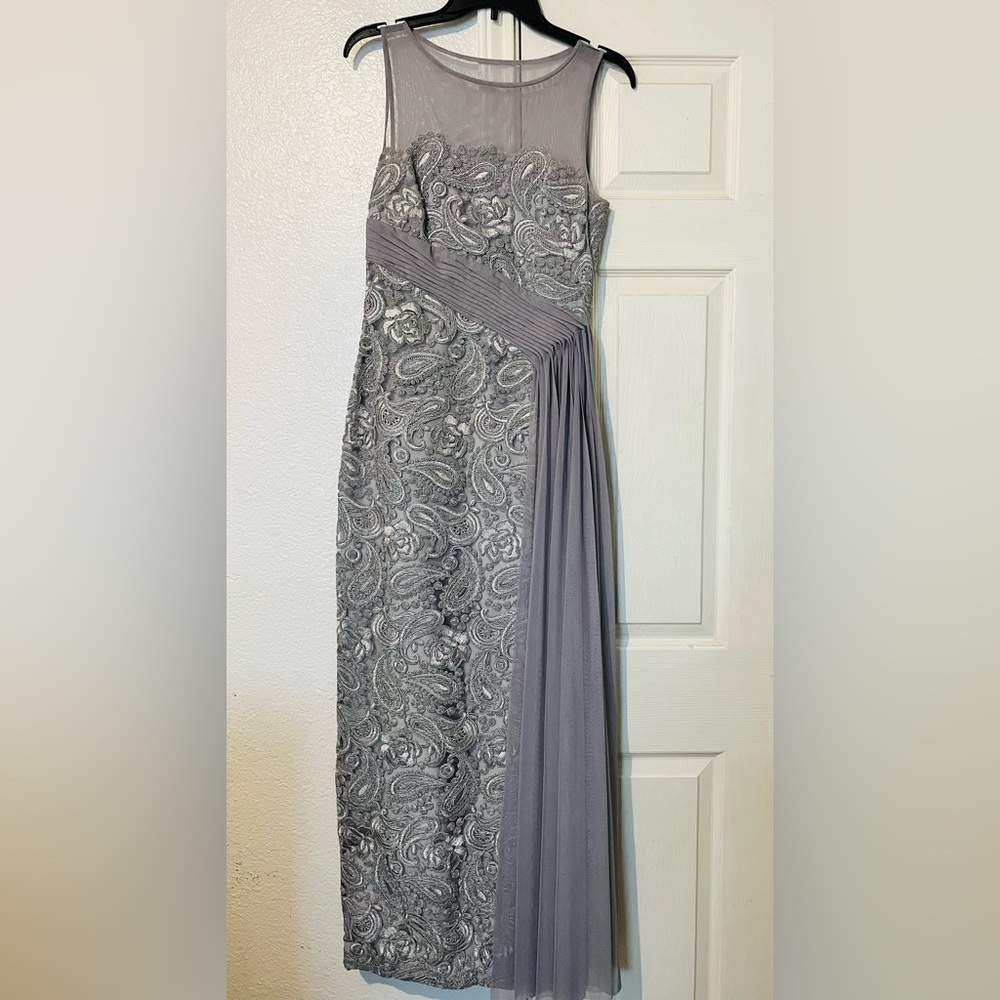 Ralph Lauren Gray Paisley Lace Overlay Sleeveless Dress